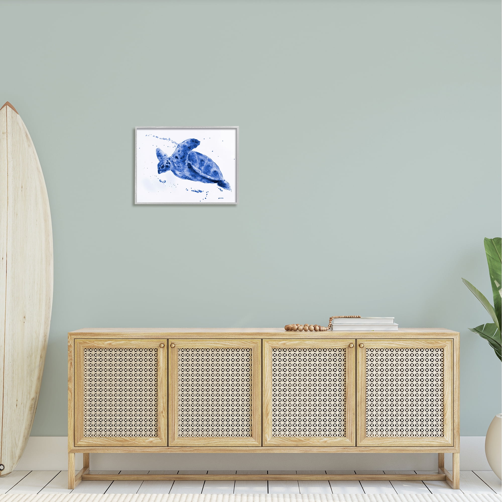 Stupell Industries Blue Sea Turtle Splashing Water Bubbles Design Framed Wall Art, 20 x 16, Design by Patti Mann