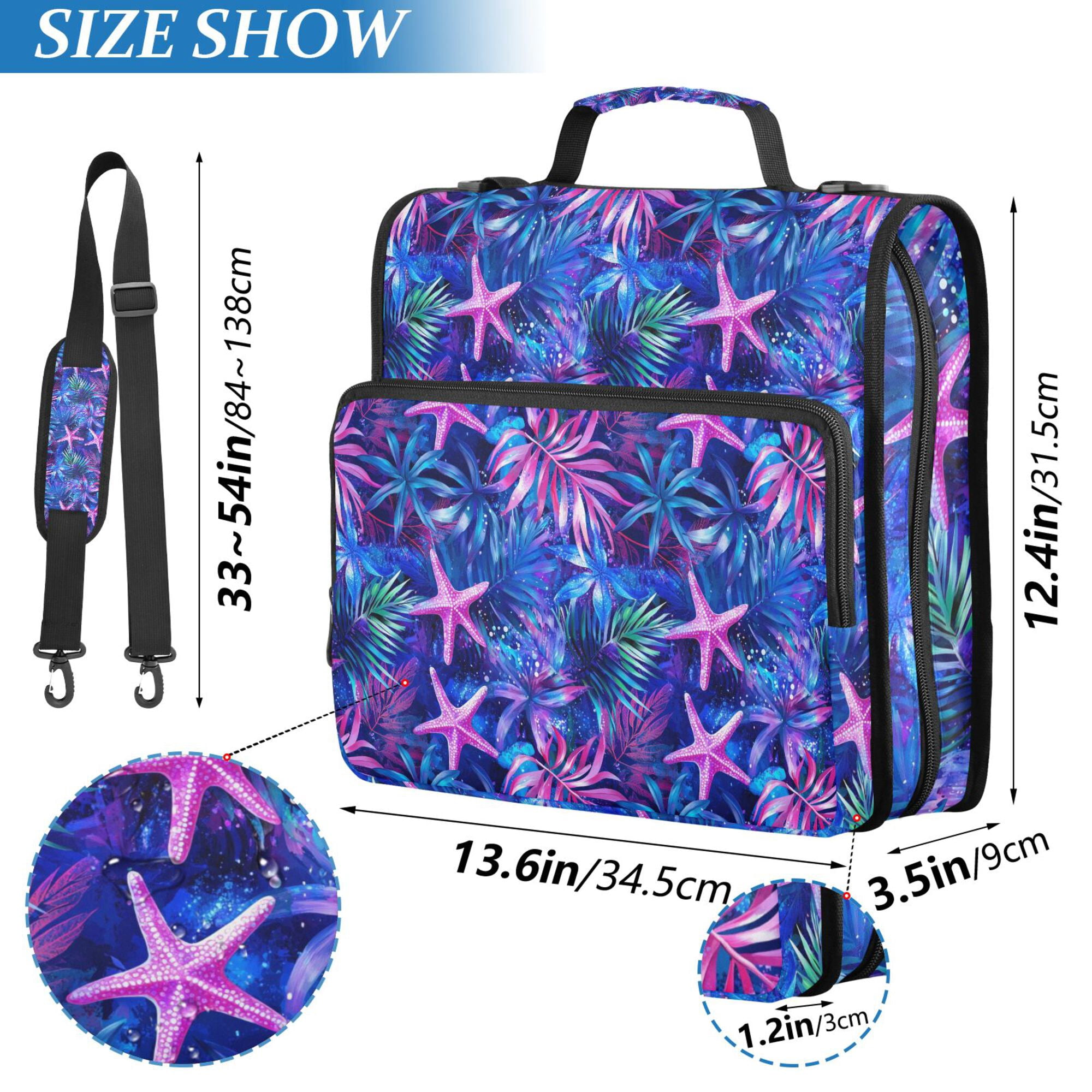 FORMRS Zipper Binder with Shoulder Strap 2-inch Ring 500 Sheet Capacity File Bag, Neon Pink Starfish