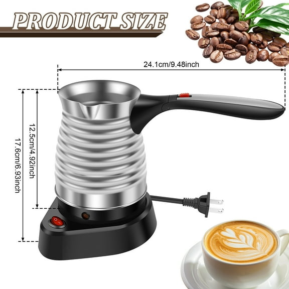 Ikoopy Turkish Coffee Maker Stainless Steel Turkish Coffee Pot with Foldable Handle 500ml Large Capacity Electric Turkish Coffee Maker for Home Traveling