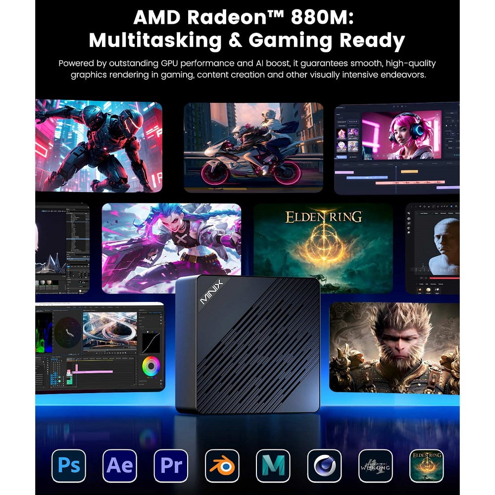 Mini PC – AMD Ryzen™ AI 9 365, 32GB DDR5, 1TB NVMe SSD, 8K@60Hz Display Support, Wi-Fi 6E, Dual-Fan Cooling, Pre-Installed Windows 11 Pro MINIX Elite ER936-AI