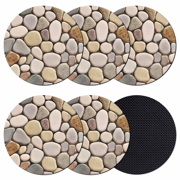 Cobblestones Coasters Set of 6, Absorbent Coasters for Drinks, Natural Stones Gravel Rock Aesthetic Art Coaster for Desk Coffee Table Protection, Home Decor House Warming Gifts 4"