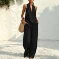 thumbnail image 6 of WULMLEO Linen Sets for Women 2 Piece Summer Outfits V Neck Sleeveless Tank Tops and Wide Leg Pants 2026 Cotton Linen Casual Loose Fit Set Black L, 6 of 7