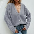 thumbnail image 4 of LYXSSBYX Winter Coats for Women Plus Clearance Women's V-Neck Solid Color Button Long Sleeve Knitted Sweater Cardigan, 4 of 9