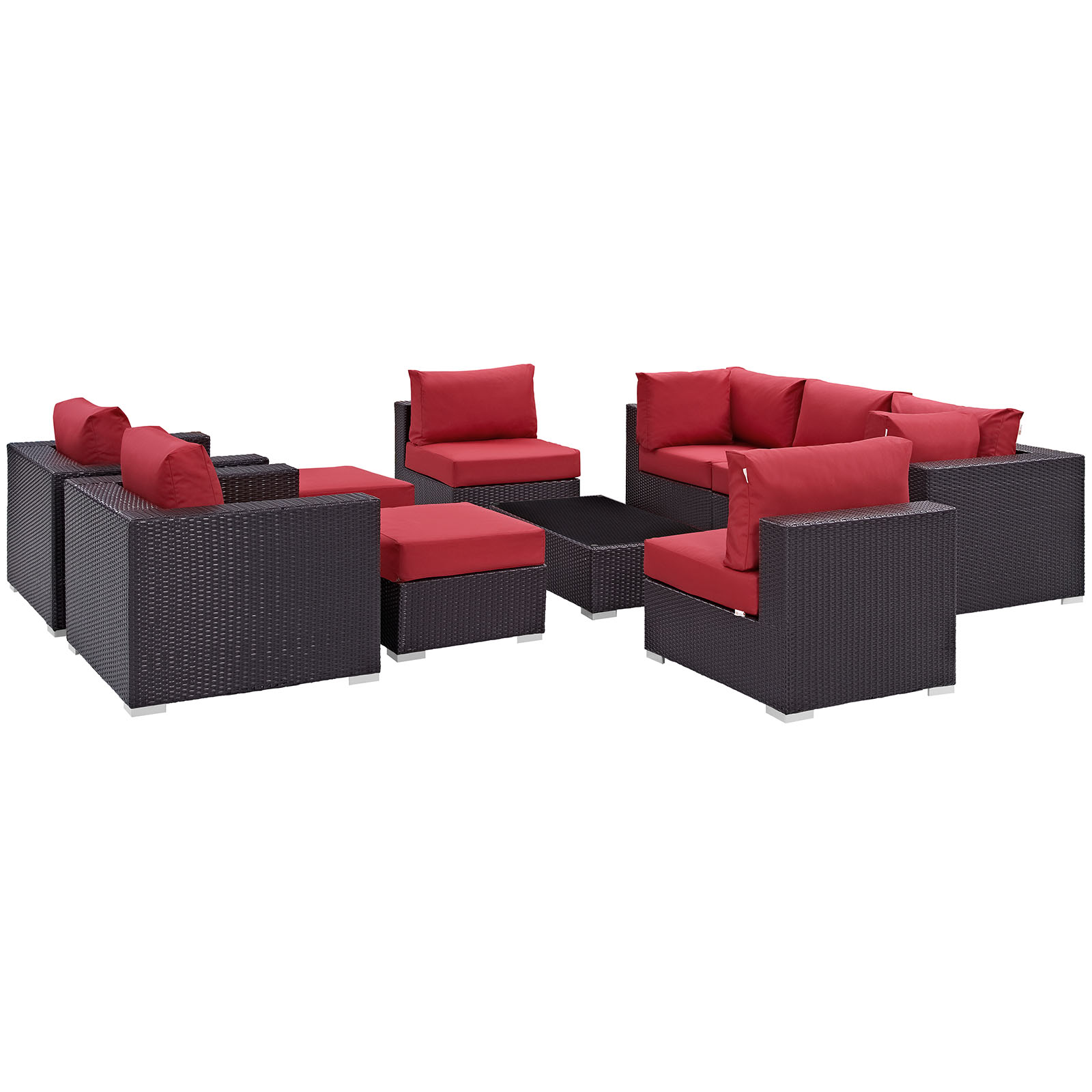 Modway Convene 10 Piece Outdoor Patio Sectional Set in Espresso Red - image 3 of 9
