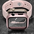 thumbnail image 4 of Compatible with Apple Watch Case Series 8/7 41mm iWatch Screen Protector for Women Men, All-Around Ultra-Thin Hard PC Bumper HD Clear Protective Face Cover, Pink/White/Rose Pink, 41mm, 4 of 5