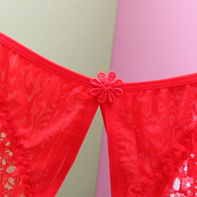 HUPOM Panties Girls Panties Open Crotch Leisure Tie Comfort Waist Red One  Size