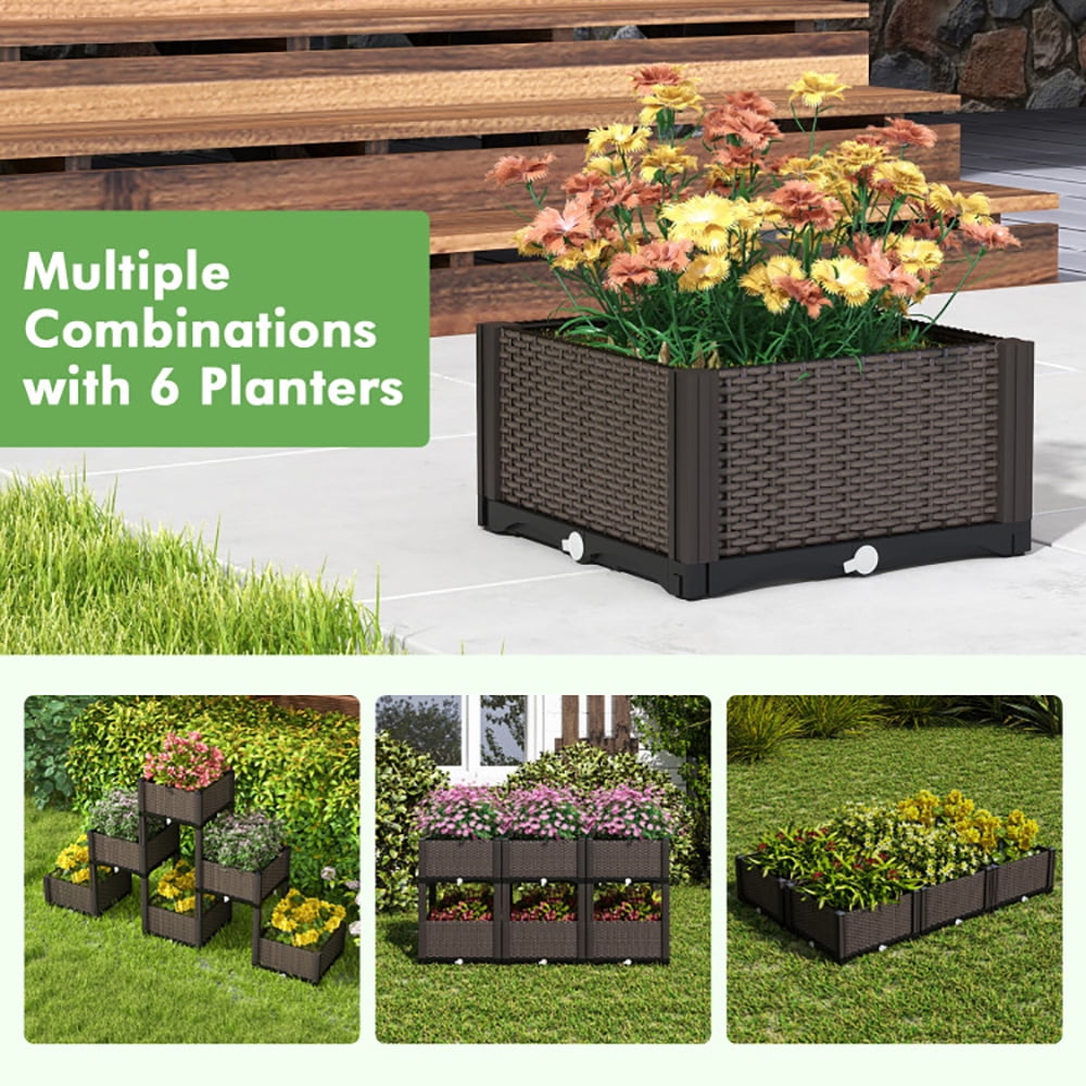 YYAo Garden Bed,Vegetables Growing Box,2 Set Elevated Plastic Raised Garden Bed Planter Kit for Flower Vegetable Grow-Brown