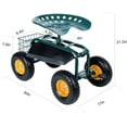 Steerable Rolling Work Seat Garden Stool Cart with Tool Tray and