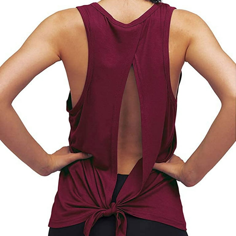 RQYYD Clearance Womens Gym Workout Yoga Tops Open Back Shirts Tie