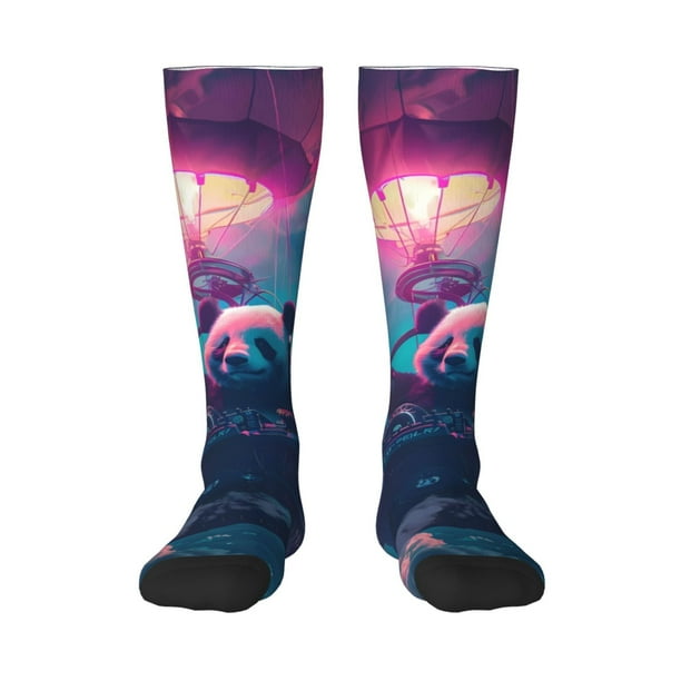 Balery DJ Panda Hot Air Balloon Calcetines novedosos Calcetines deportivos Calcetines hasta la rodilla Calcetines de algodón Calcetines originales y geniales