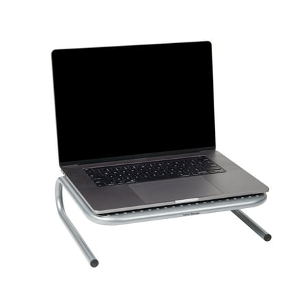 Mind Reader - Monitor Stand, Ventilated Laptop Riser, Desktop Organizer, Metal, 14.5"L x 11.25"W x 4.25"H, Set of 2 - Silver