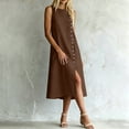 thumbnail image 4 of Odbmxy Women Midi Dress Cotton Linen Summer Shift Classy Sleeveless Shirt Dress Women Button Front Office, 4 of 6