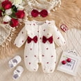 thumbnail image 2 of Beige Kids Girl Romper Long Sleeve Snap Front Cherry Print with Matching Headband 100% Cotton Outfit Newborn-9 Months,Size 6-9 Months, 2 of 9