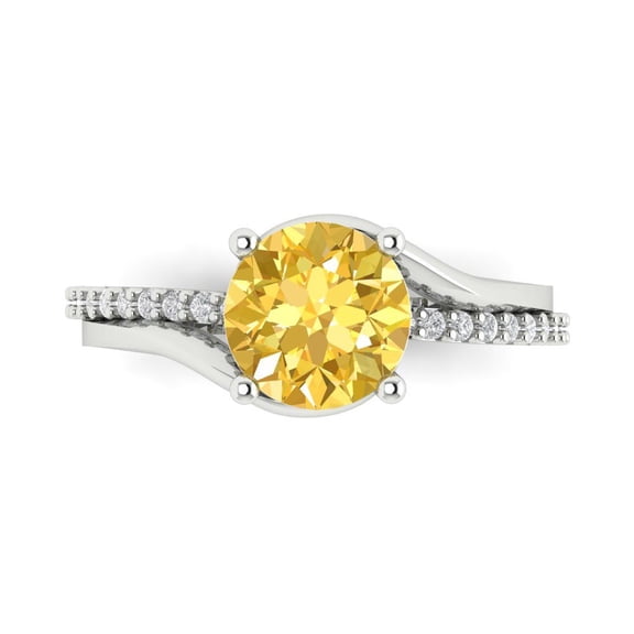 Solitaire with Accents Engagement Ring for Women - 1.71ct Natural Citrine in 14K White Gold Promise Ring