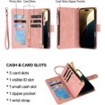 thumbnail image 3 of Wallet Case Compatible with iPhone 17 Pro Max, 6 Card Holder with RFID Blocking, PU Leather Zipper Flip Wallet Pocket, Kickstand, Wrist Strap | Protective Phone Cover for 17 Pro Max, Pink, 3 of 13