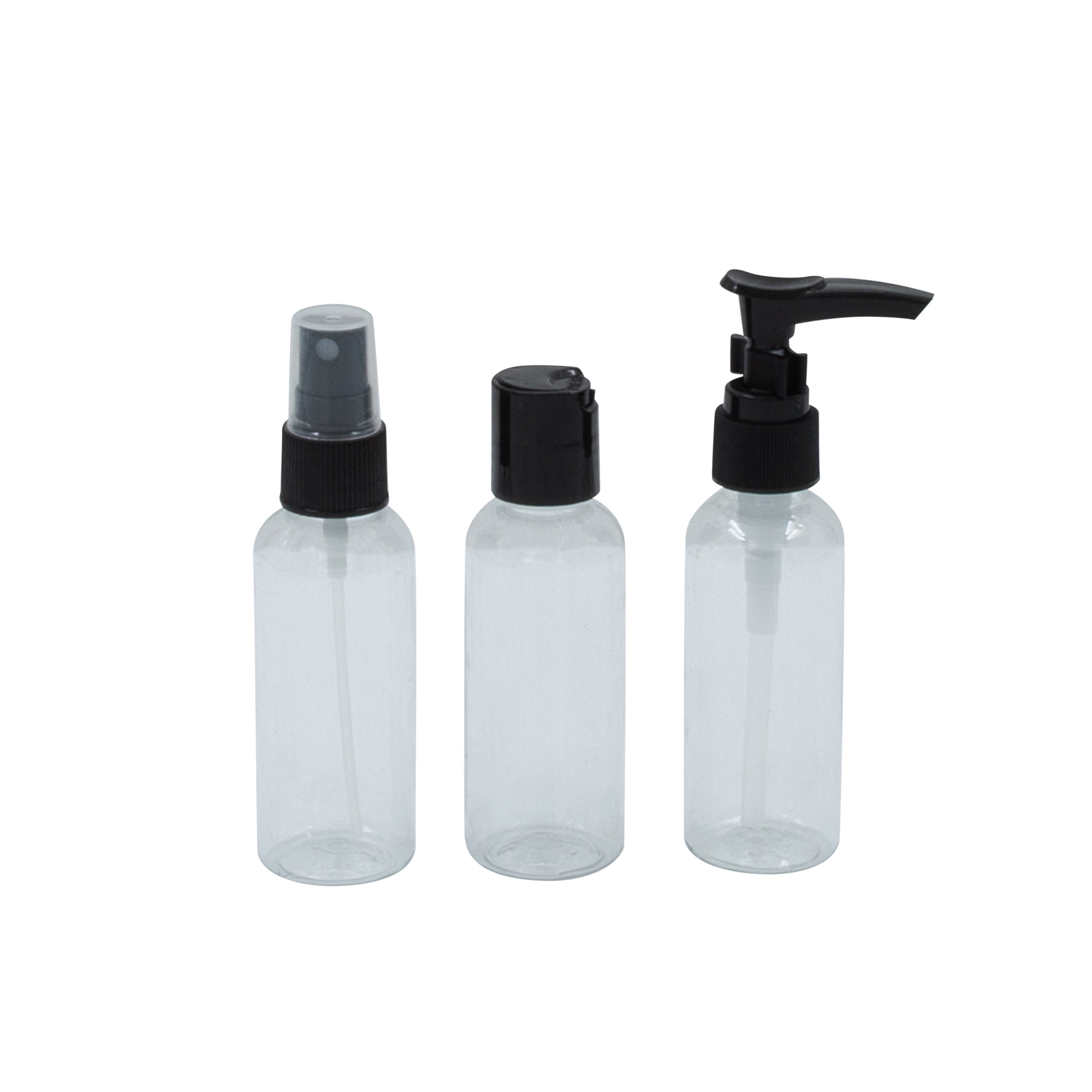 G-Force RPET Hanging Toiletry Bag Set with 3 Piece Clear Refillable Travel Bottles, Black