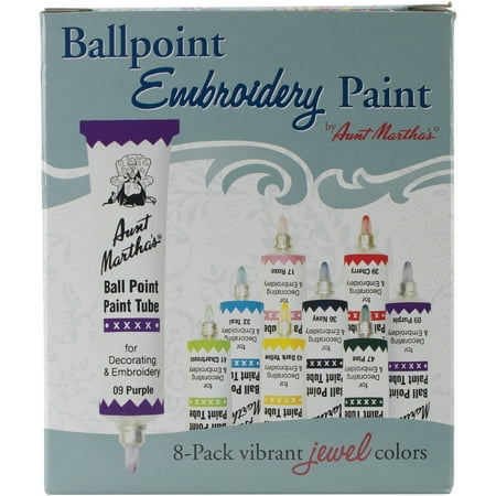 Aunt Martha's Ballpoint 8-Pack Embroidery Paint, Jewel Colors