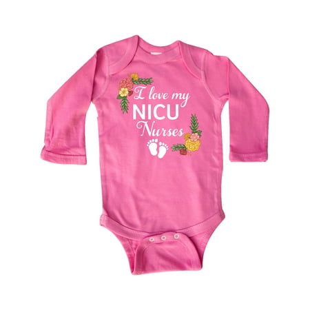 

Inktastic I Love My NICU Nurses with Baby Footprints and Flowers Gift Baby Boy or Baby Girl Long Sleeve Bodysuit