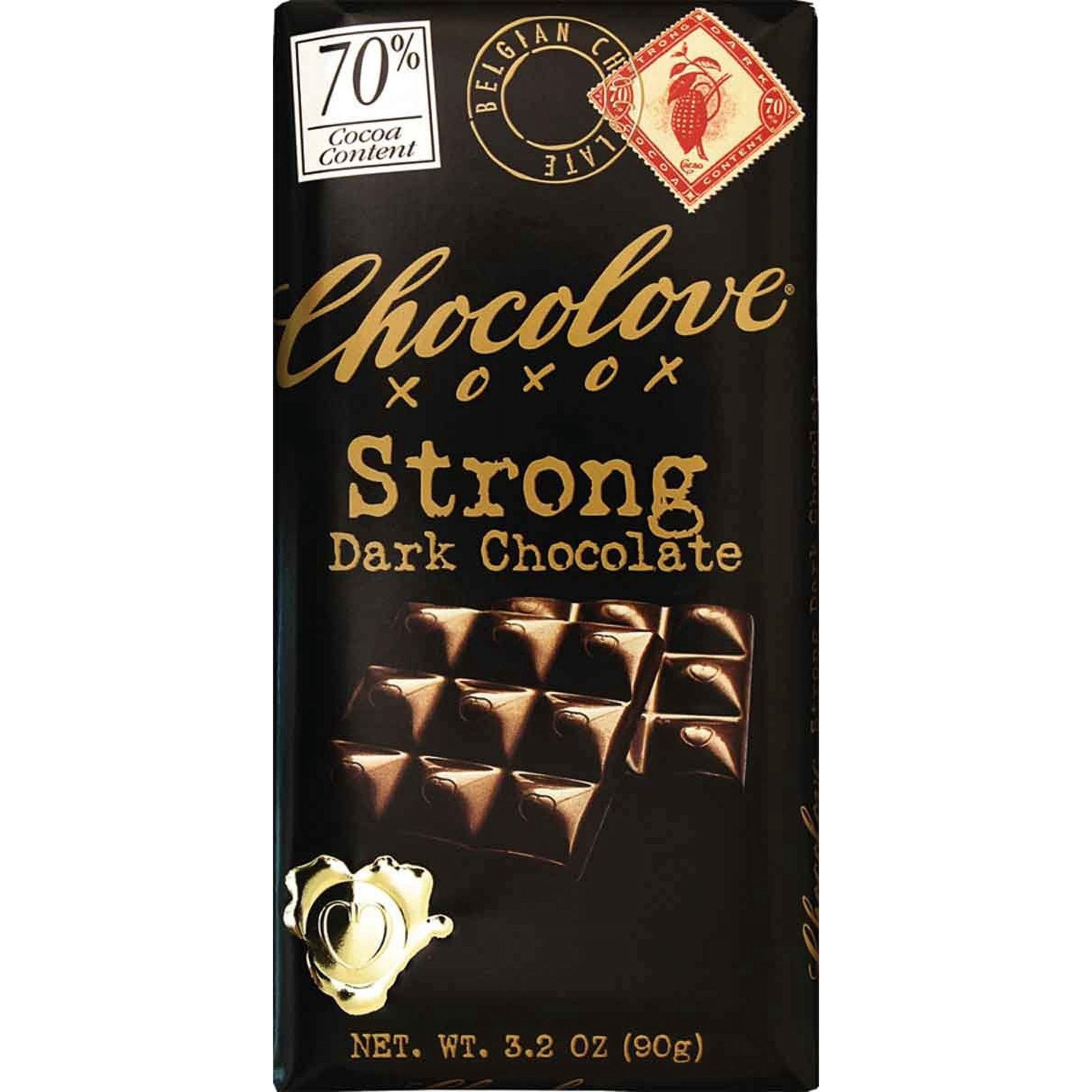 Chocolove Strong Premium Dark Chocolate Bar, Non-GMO, (90 G) 3.2oz (4 Pack)