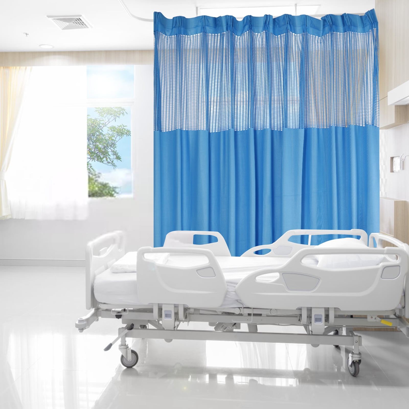 ChicHomey Room Divider Curtain,9x8ft Blue,18 Hooks Easy Install, Warp Knitting Durable, for Salon/Hospital/Office, Machine Washable