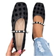 thumbnail image 4 of SuTry Women's Square Toe Flats Polka Dot Mesh Pearl Strap Mary Jane Style Lightweight Comfortable Slip On Casual Walking Shoes Daily Essential(40), 4 of 9