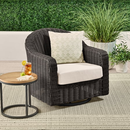 Better Homes & Gardens Bellamy Outdoor Motion Chair, Dark Brown Wicker with Cream Cushion
