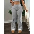 thumbnail image 4 of Women's Casual Solid Color Wide Waist Flare Pants, Layered Waistband High Waist Pleated Slim Fit Leggings, Y2K Aesthetic Fall, 4 of 6