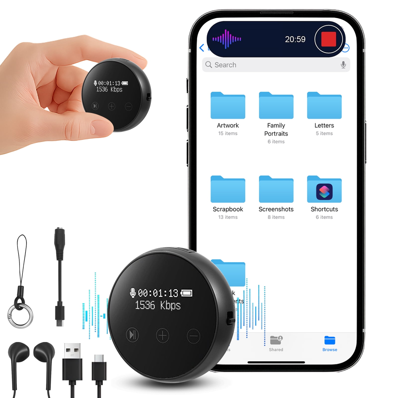 AMTPM 64GB Digital Voice Recorder, DSP Noise Reduction HD Audio Recording, One-Touch & Voice Activated Recorder with Password Protection, USB Direct, 20H Battery for Lectures Meetings Interviews