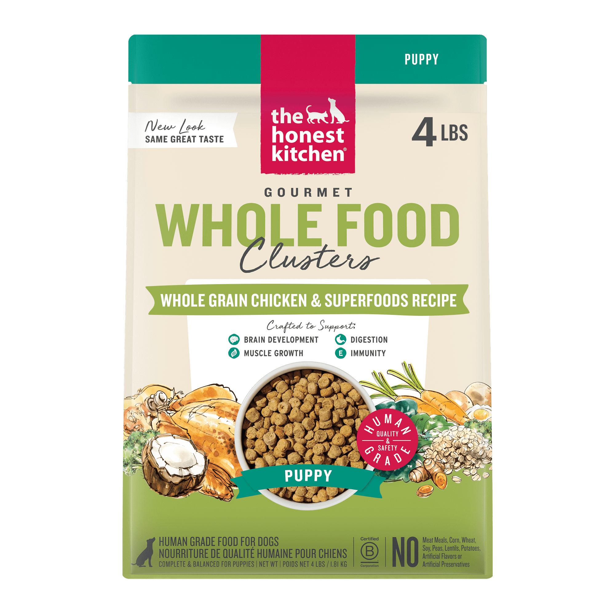 The Honest Kitchen Human Grade Dry Dog FoodWhole Food Clusters Puppy Whole Grain Chicken Dry Dog Food, 4 lb Bag