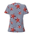 thumbnail image 4 of Fuzoiu Starfish Navy Blue Stripe Print Women's V-Neck T-Shirt,Women's Short Sleeve Top, Comfortable for Work, Leisure, and Sports, 4 of 5