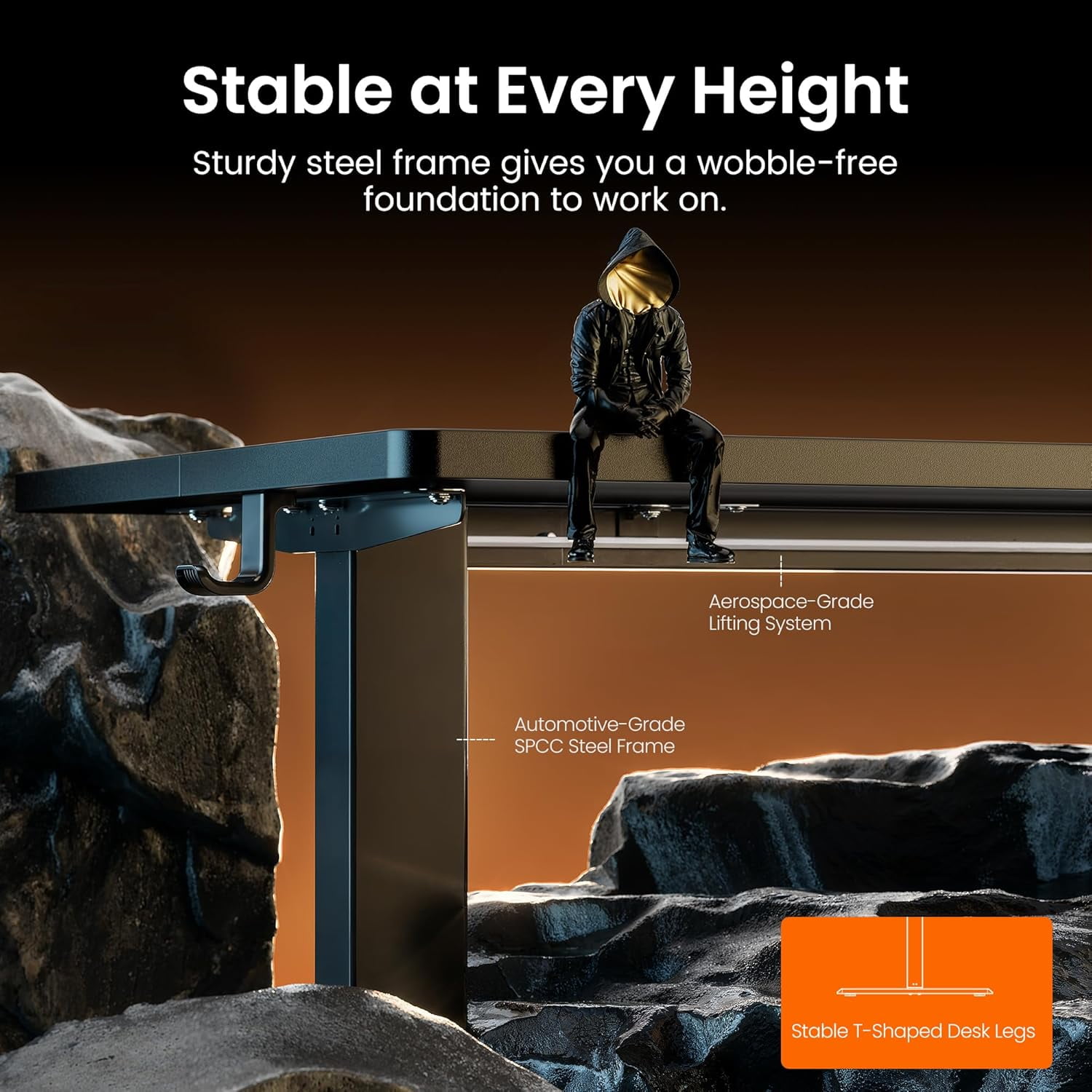 Kyspho Height Adjustable Electric Standing Desk, 55 x 28 Inches Sit Stand up Desk, Large Memory Computer Home Office Desk with Two-Piece Desktop (Black)