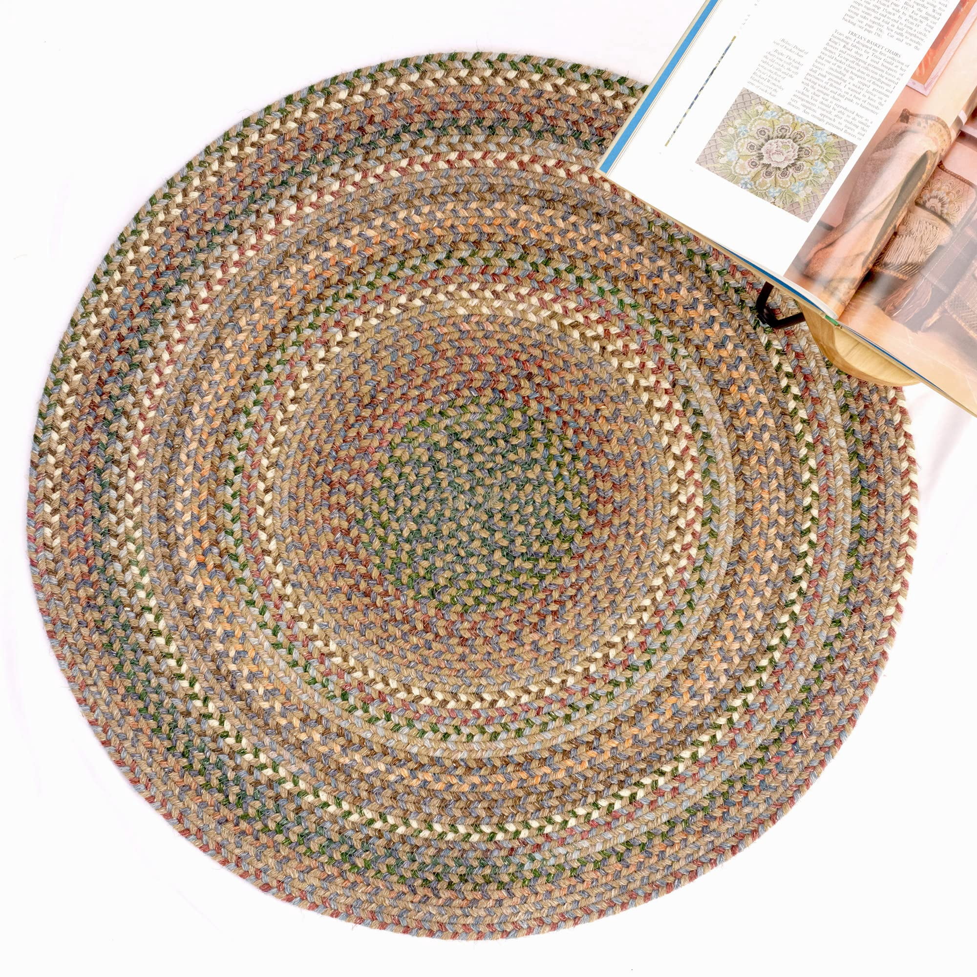 "Capel American Heritage Braided Area Rug - 5' Round Moss Multi - Traditional Indoor Rug for Living Room"