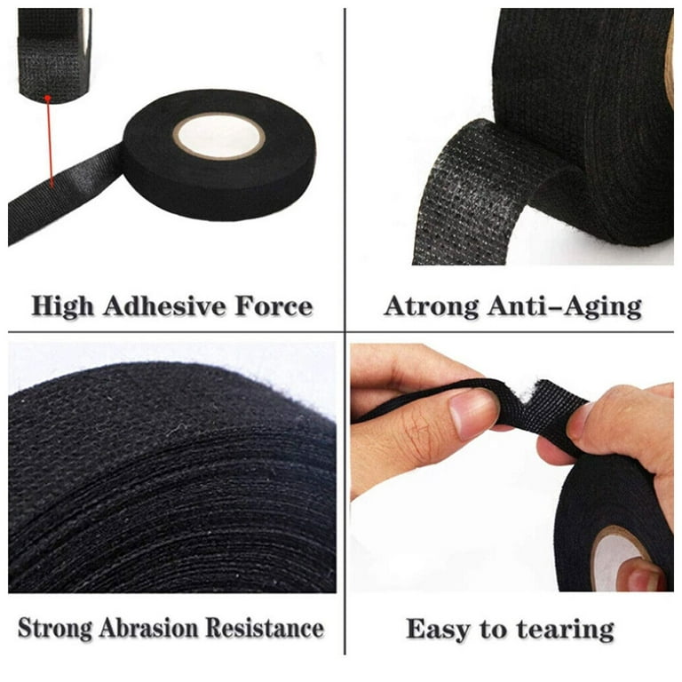 (4PACK) Wire Loom Harness Tape - High Adhesive Force Wiring Harness Cloth  Tape,Black Adhesive Fabric Tape,Advanced Heat-Resistant Interior Wiring