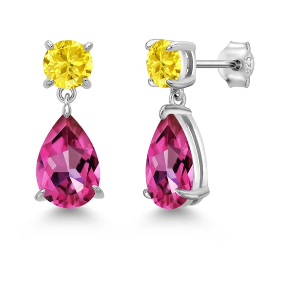 Gem Stone King 925 Sterling Silver Pure Pink Mystic Topaz Earrings for Women | 10.46 Cttw | Gemstone November Birthstone | Pear Shape 12X8MM