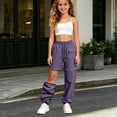 thumbnail image 2 of Linfrsh Cargo Pants for Girls Kid Convertible Water-Resistant Zip-Off Outdoor Pants with Drawstring and Pockets (Purple,11-12 Years), 2 of 6