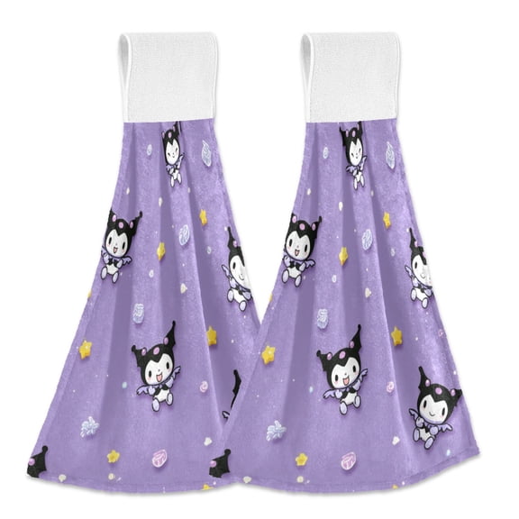 Haosy 2 Pack Kitchen Wash Cloths with Hanging Loops Absorbent Absorbent Quick Drying Hand Towels, Adorable Demon with Star