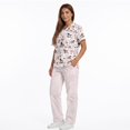 thumbnail image 4 of Yspwyqan Pink Ghost Scrubs for Women Set, 2 Piece V-Neck Short Sleeve Scrub Top & Cargo Pants, Stretchy Breathable Holiday Uniforms with 6 Pockets for Nurse Vet Dental, Size S, 4 of 7