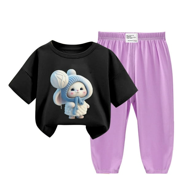 Odeerbi 2-12 Años Niño Niña Conjunto de Verano Camiseta de Manga Corta de Algodón Ice Silk Pantalón de Chándal Conjunto de Dos Piezas de Ropa Interior Estampada