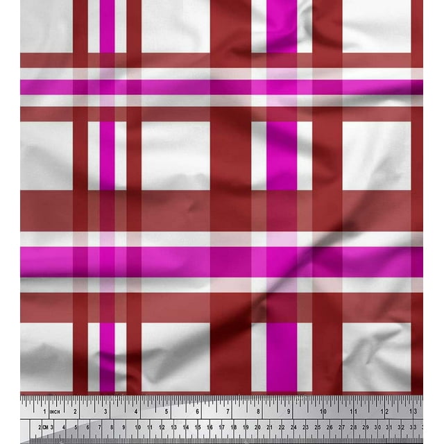 Soimoi Pink Poly Georgette Fabric Gingham Check Print Sewing Fabric Yard 52 Inch Wide