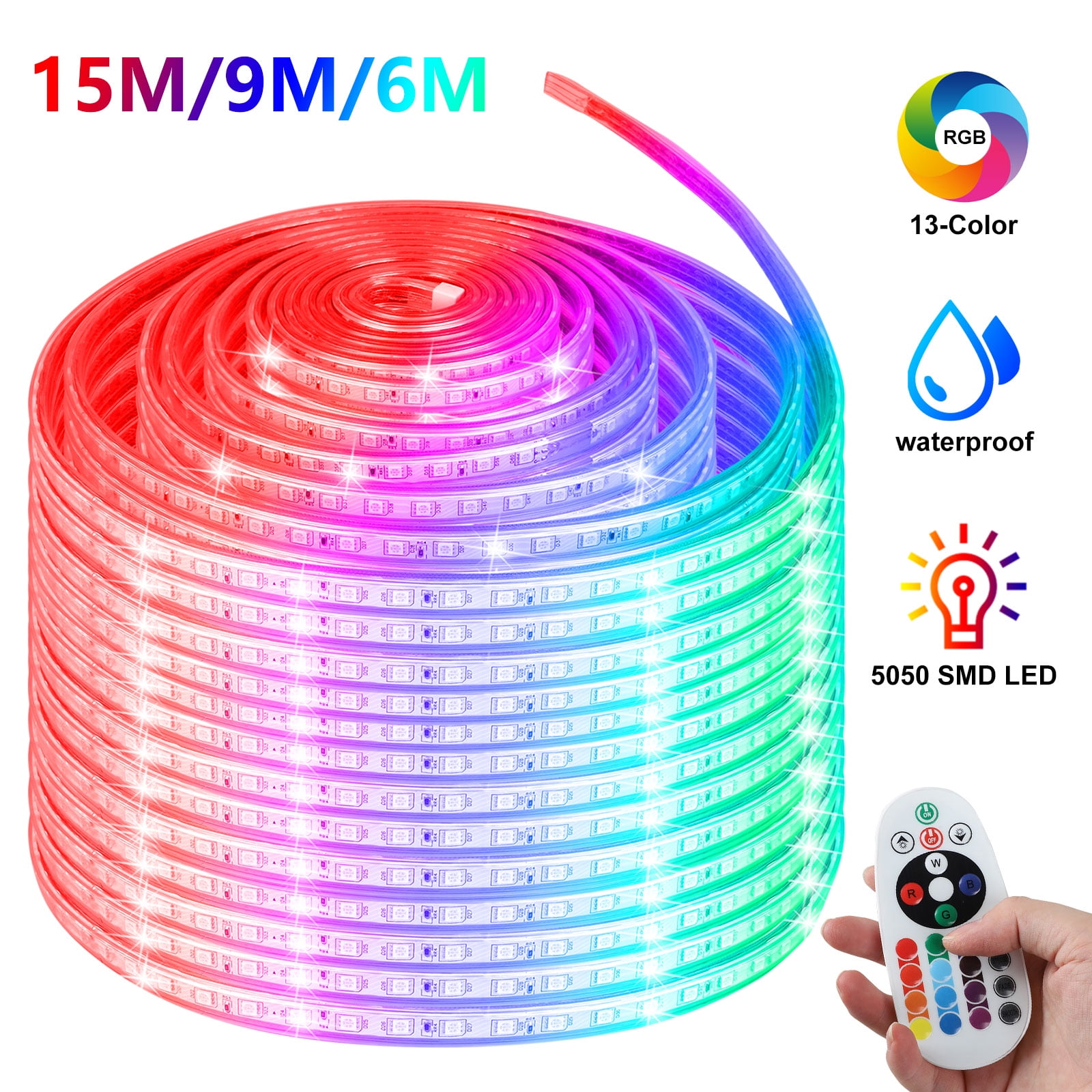 LED Strip Lights 15M/9M/6M, Waterproof 13Color 900/540/360LEDs