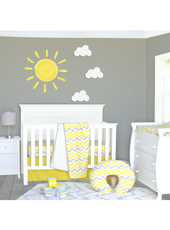 Pam Grace Creations Yellow and Gray Chevron 3 Piece Crib Bedding Set