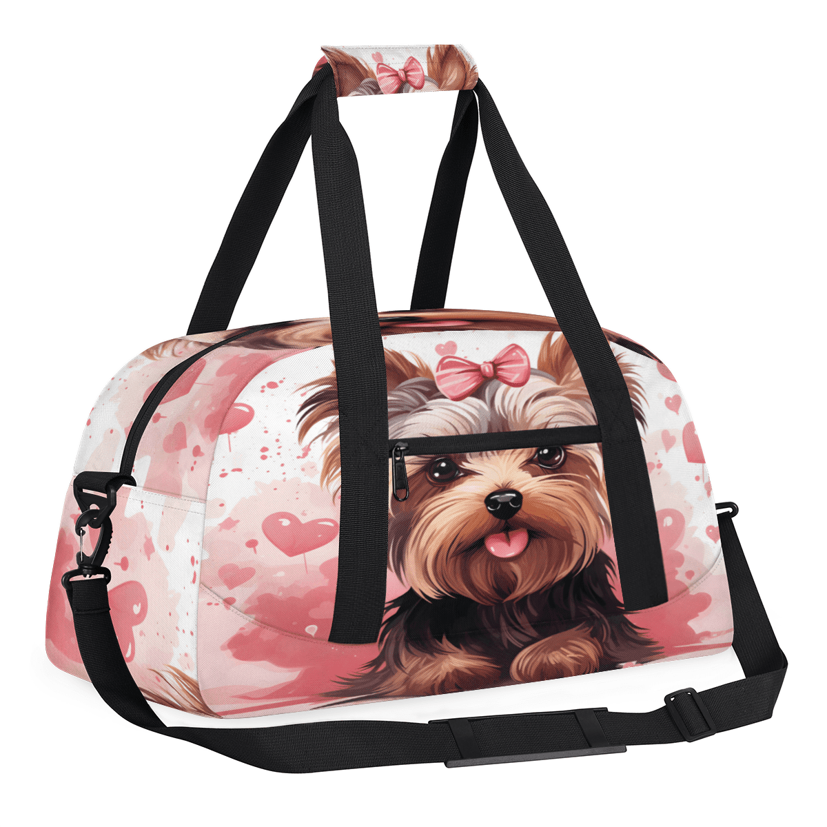 Herdesigns Pink Sports Duffle Bag for Women & Men, Cute Dogs Gym Bag Dance Bag Overnight Bag Carry On Weekender Travel Bag