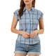 thumbnail image 1 of Camisa de botones de cuadros con cuello de punta y mangas cortas para mujer INSPIRE CHIC XL azul, 1 of 8