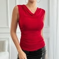 thumbnail image 5 of UYISJ Women's Cowl Neck Ruched Tank Tops Sleeveless Pleated Summer Comfy Slim Fit T Shirts Party Clothes Streetwear Red S, 5 of 9