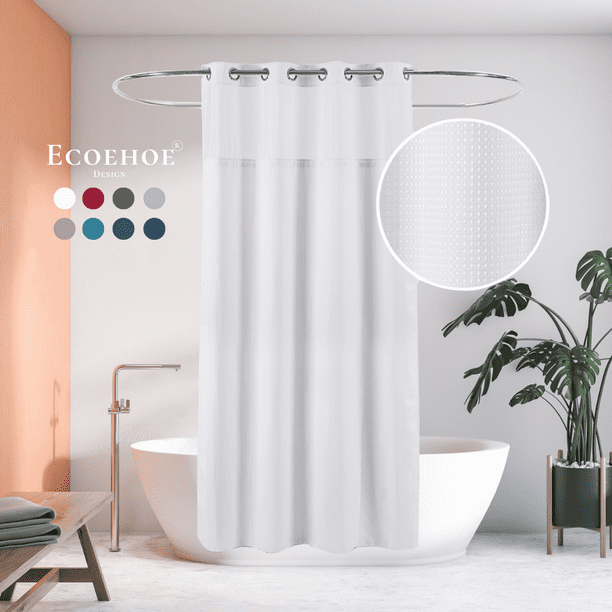 Ecoehoe Hotel Grade Waffle Fabric Hook Free Shower Curtain with Removable Polyester