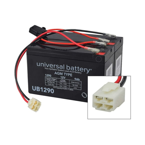 AlveyTech 24 Volt Battery Pack for Razor MX350 Dirt Rocket Bike (9 Ah, Versions 9-32) - Replacement Rechargeable SLA AGM Deep Cycle, Set of x2 (12V) Batteries with Wiring Harness, Electric Power Parts