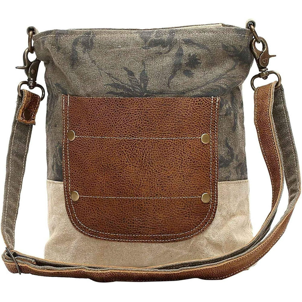 Myra Bag Myra Bags Leather Pocket Upcycled Canvas Shoulder Bag S0945