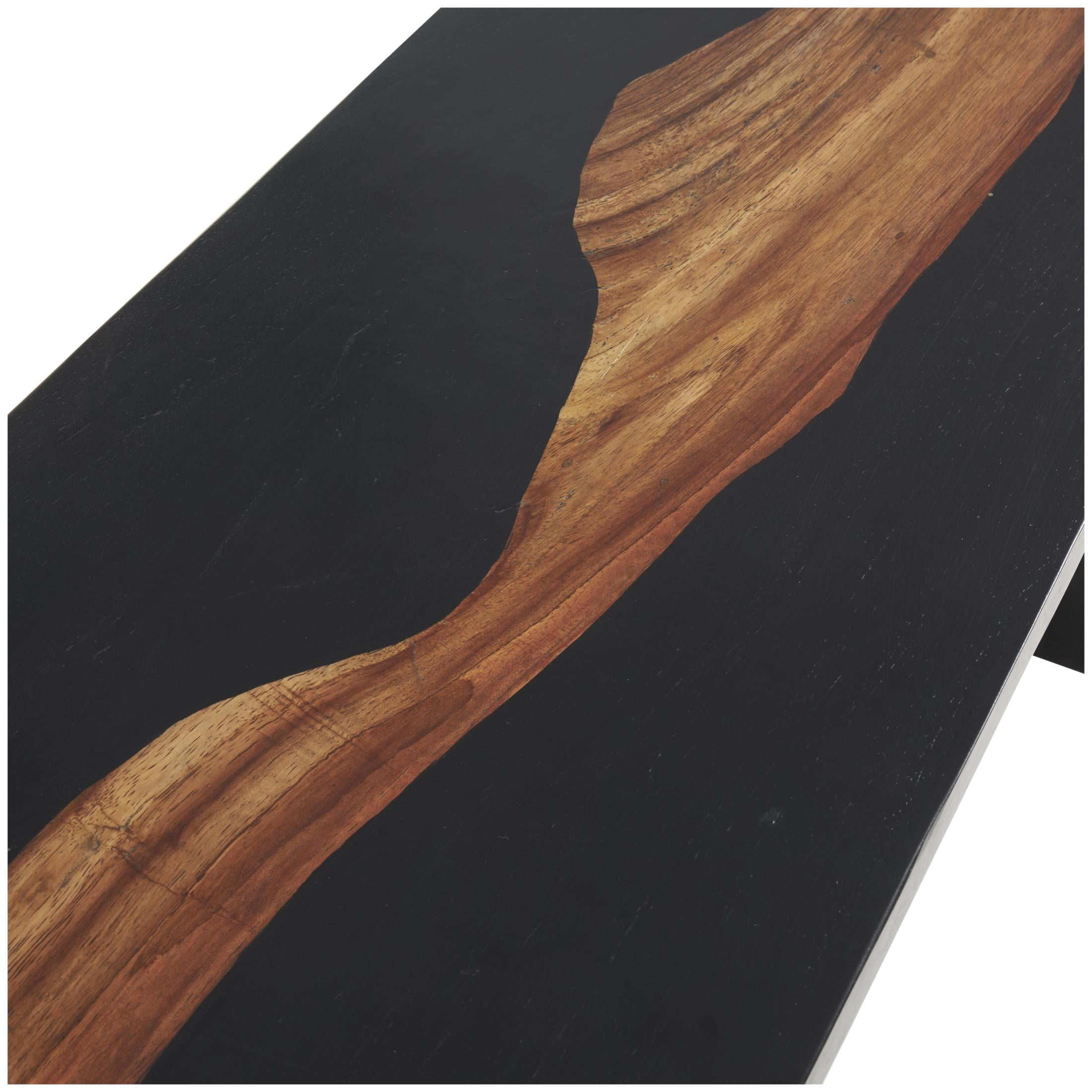 DecMode 48" x 32" Brown Teak Wood Handmade Console Table with Black Framing, 1-Piece