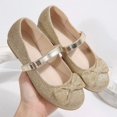 thumbnail image 4 of Rexoro Girls' Mary Jane Flats Kid Party Dress Shoes Princess Girl Shoes with Bow & Decor for Wedding Birthday Gold Glitter 11 Little Kid, 4 of 6