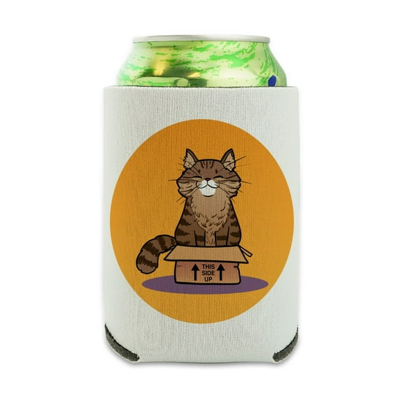 Cat Sitting in Box Can Cooler - Drink Sleeve Hugger Collapsible Insulator - Beverage Insulated Holder
